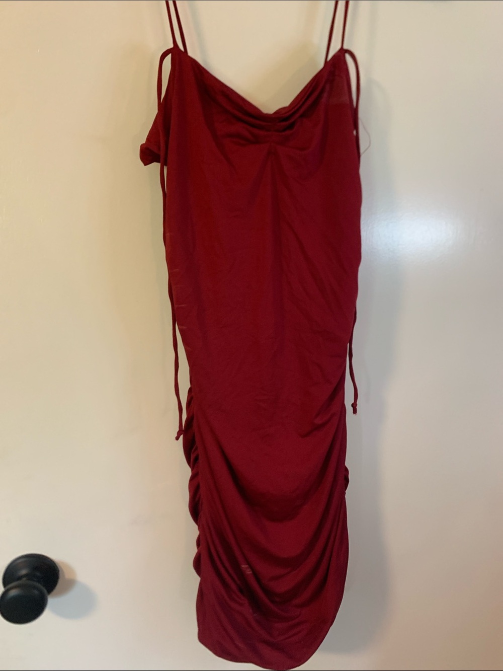 Scarlet Cowl Midi Slip Dress with Side Ruching